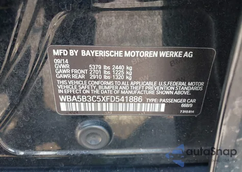 2015 BMW 535I xDrive z USA, uszkodzony, nr VIN WBA5B3C5XFD541886